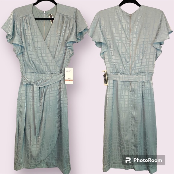 Julian Taylor Dresses & Skirts - Julian Taylor Women's Flutter Sleeve Faux Wrap Satin Dress, Sz 12, NWT